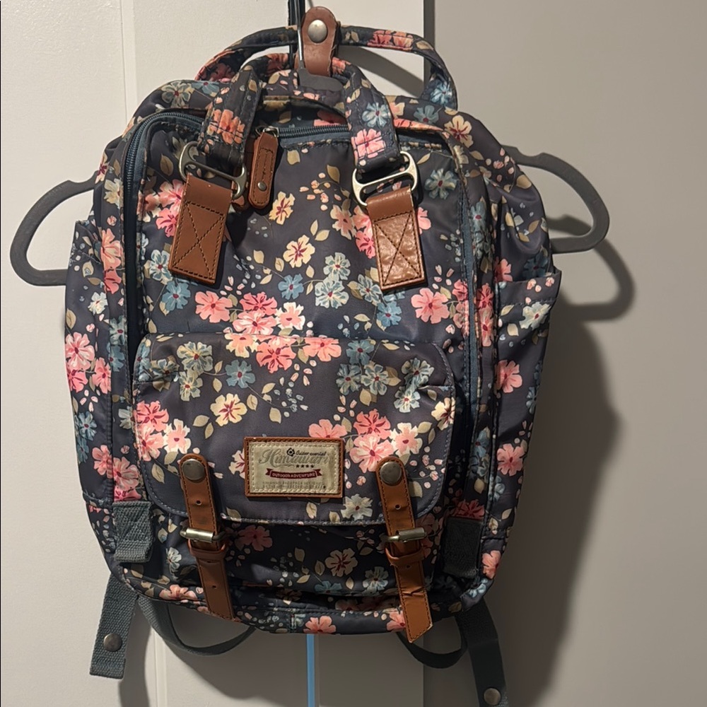 Floral Backpack with Leather Accents